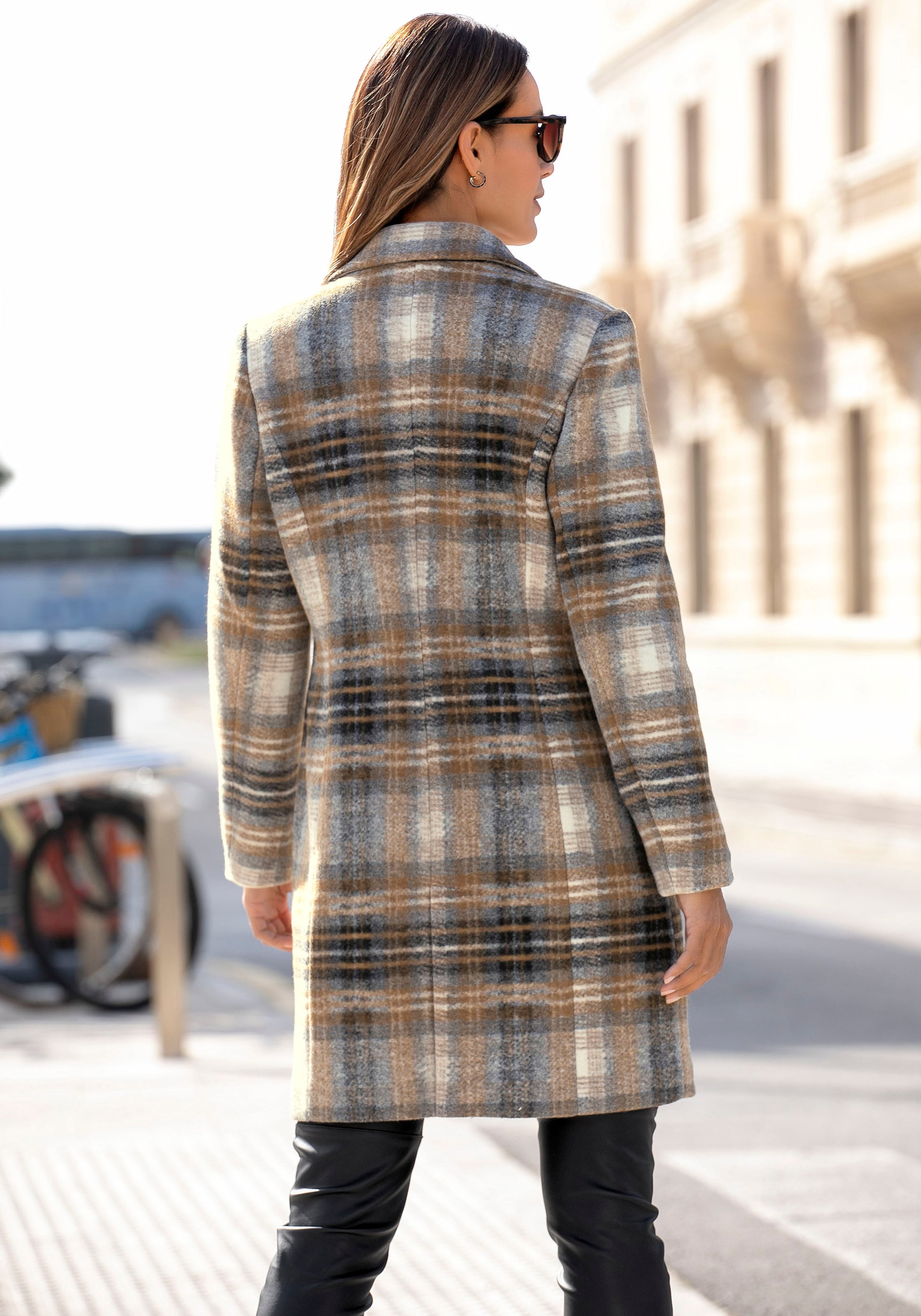 beige plaid coat