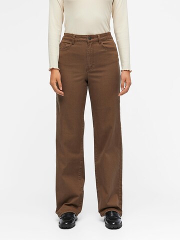 OBJECT Wide leg Jeans 'Savannah' in Brown: front