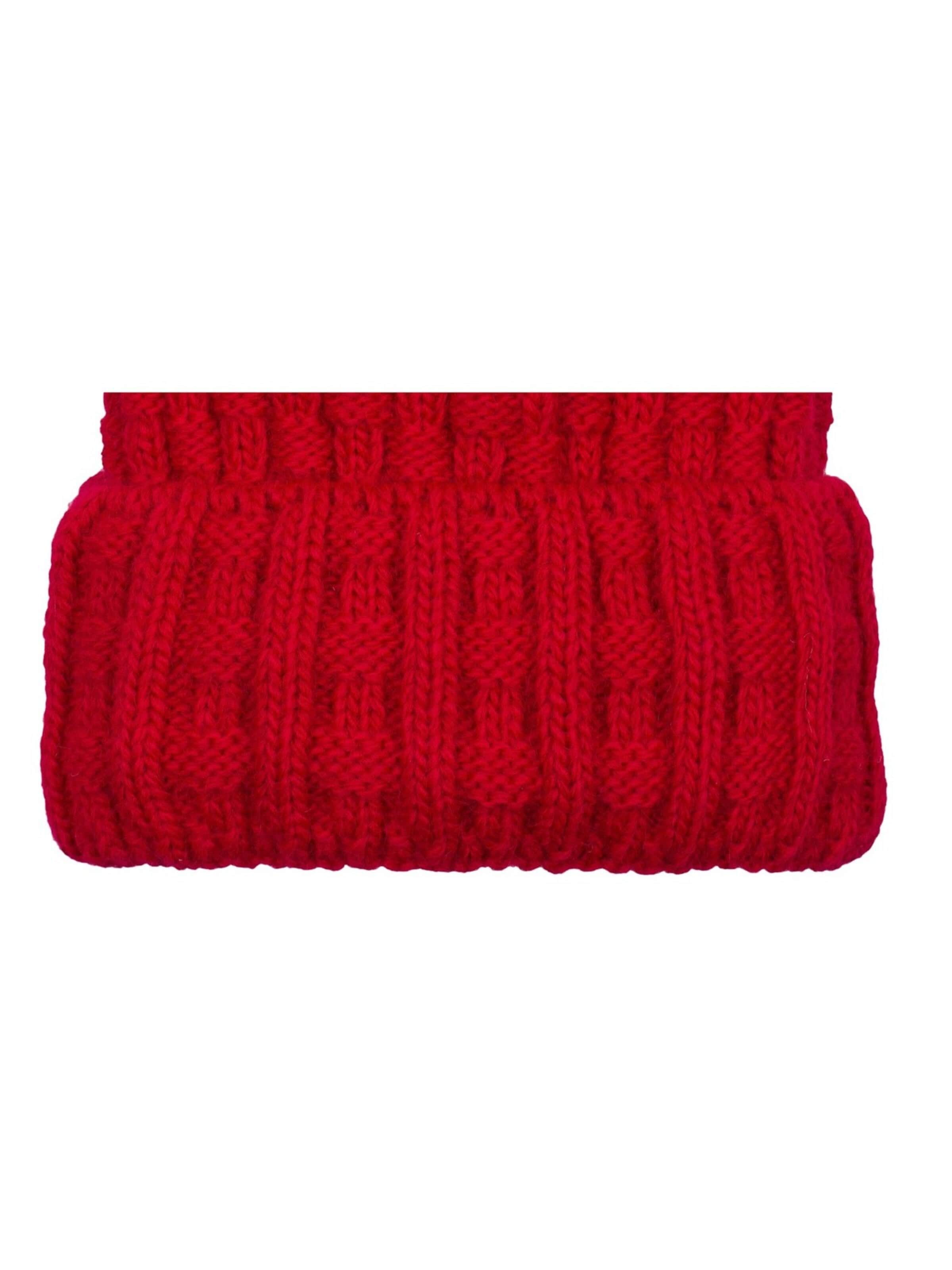 styleBREAKER Mütze 'Strick Bommelmütze mit Flecht Muster'‌‌‌‌‌‌ in Rot