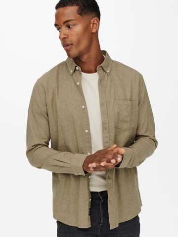 Only & Sons Regular fit Button Up Shirt 'Niko' in Beige