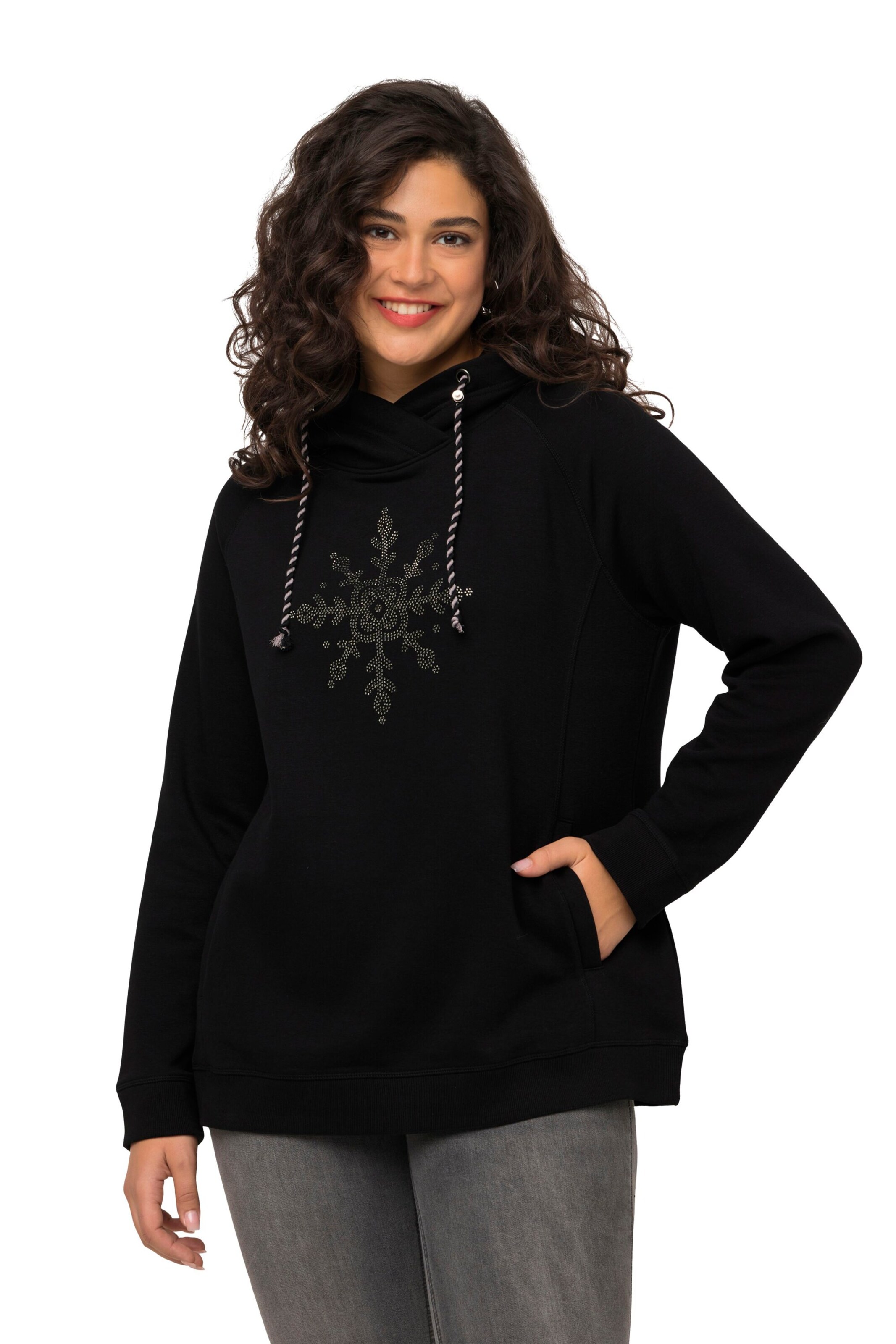 Ulla Popken Sweatshirt in Zwart: voorkant