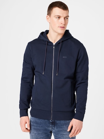 BOSS Black Zip-Up Hoodie 'Seeger' in Blue: front