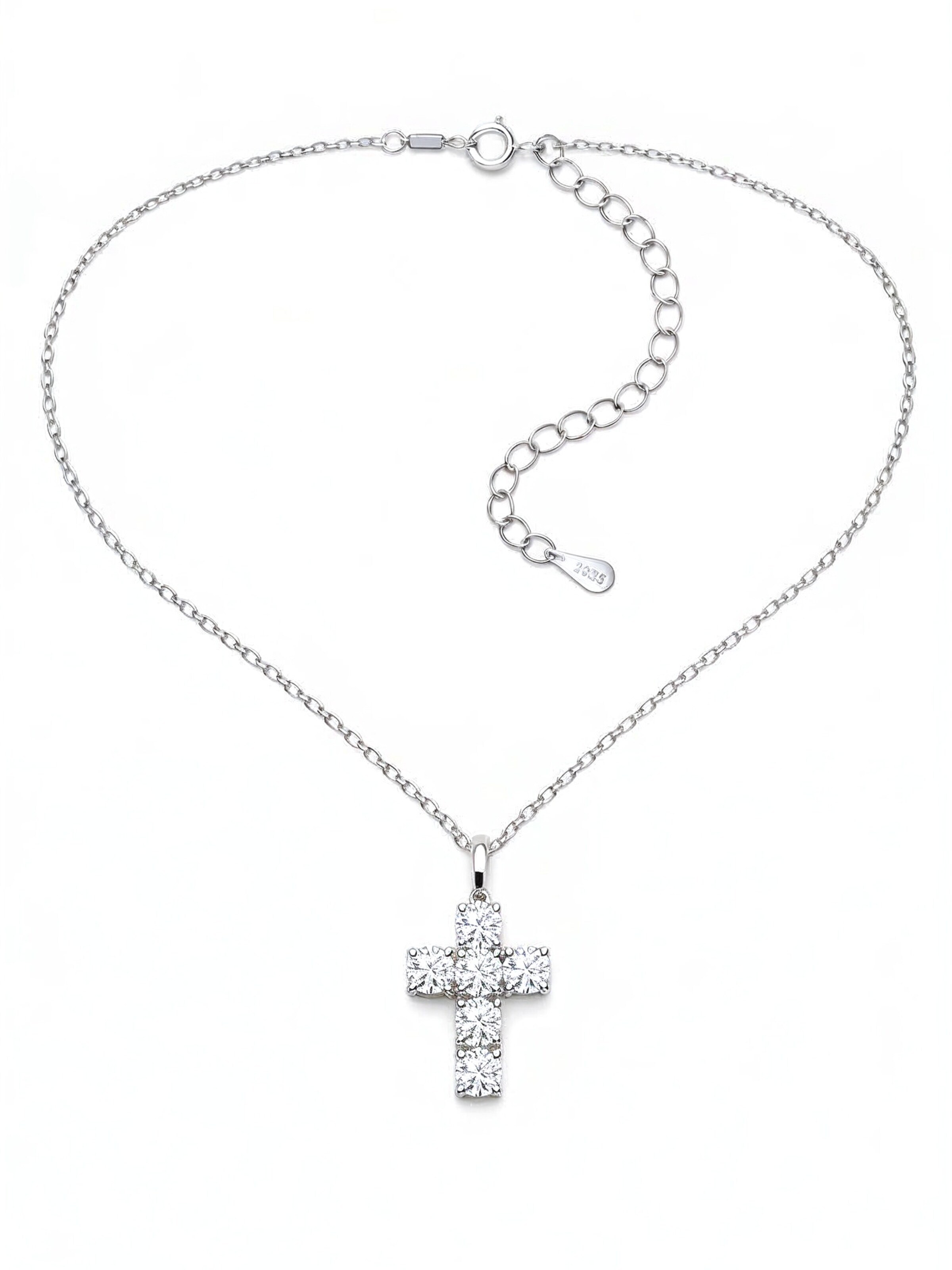 Staufergold Necklace 'Moissanit Kreuzanhänger „Lumina Cross“ – 3 ct' in Silver: front