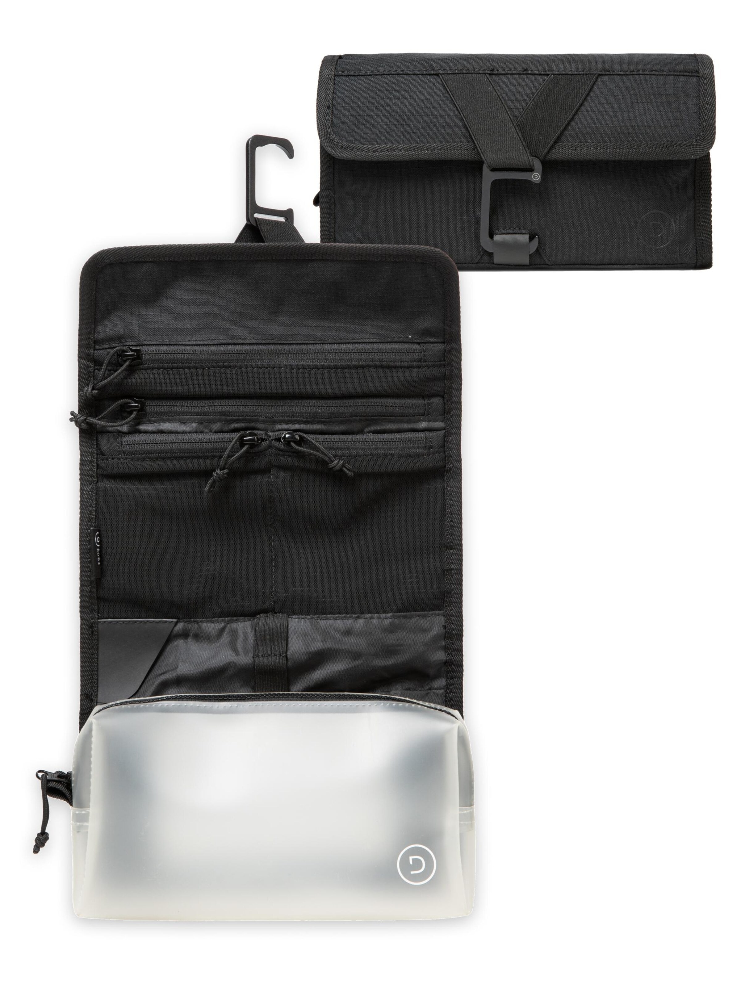 Trousses de toilette 'Faltbare Kulturtasche für Damen & Herren – Kulturbeutel zum Aufhängen, Flache Waschtasche & Kosmetiktasche klein, Duschtasche Camping mit 1 Liter Beutel Flugzeug Handgepäck' TRAVEL DUDE en noir