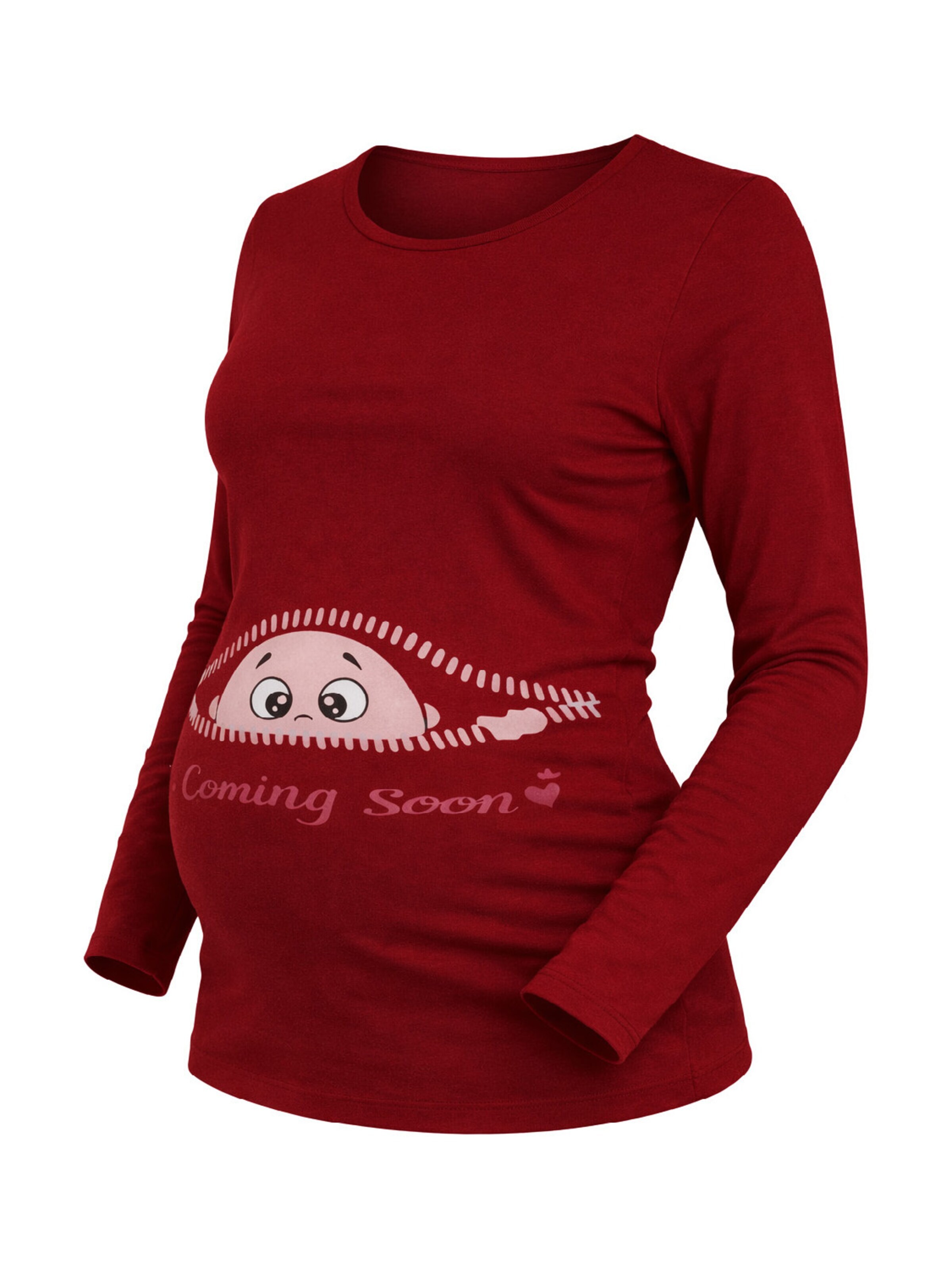 M.M.C. Shirt 'Coming Soon Umstandslangarmshirt' in Red: front