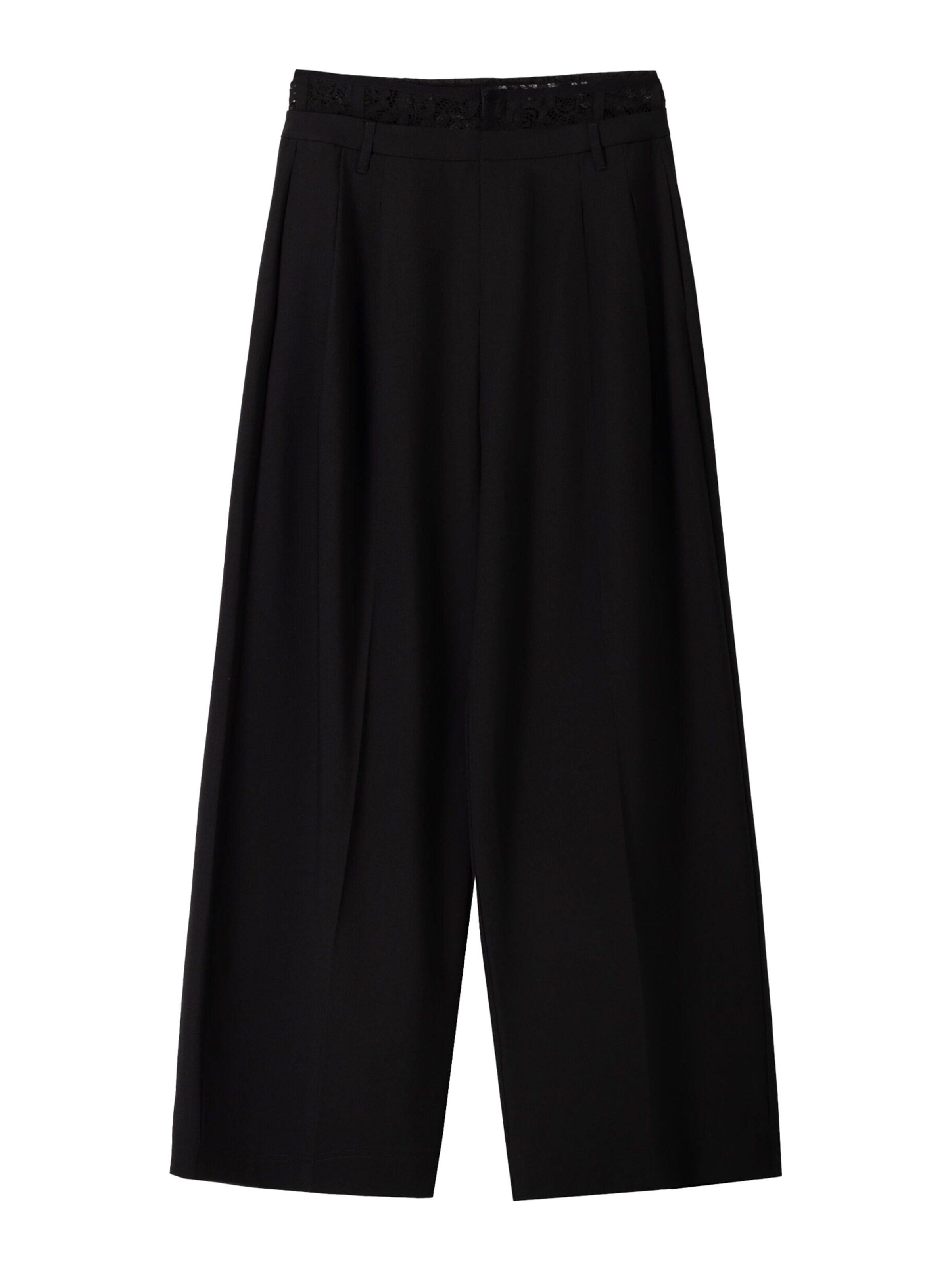 BershkaWide Leg/ Široke nogavice Hlače s naborima - crna boja: prednji dio