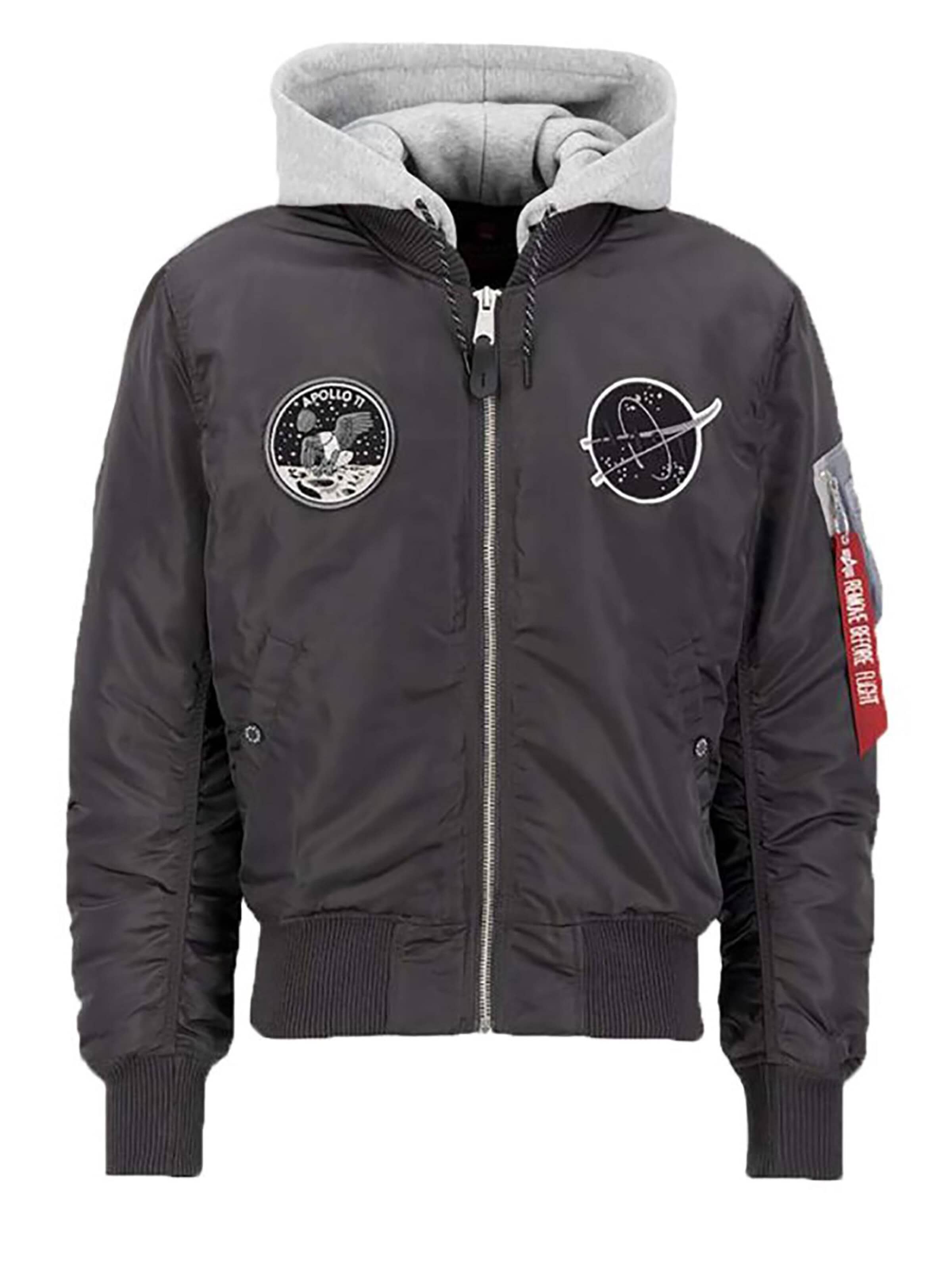 ALPHA INDUSTRIES Between-Season Jacket 'MA-1 VF Hood Dark Side' in Grey: front