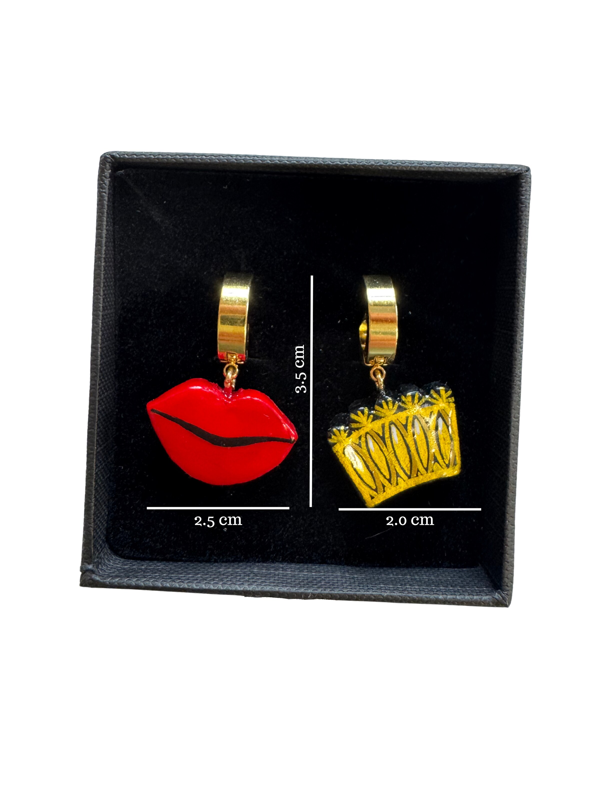 RADADA Earrings 'Golden Crown & Red Lips' in Red