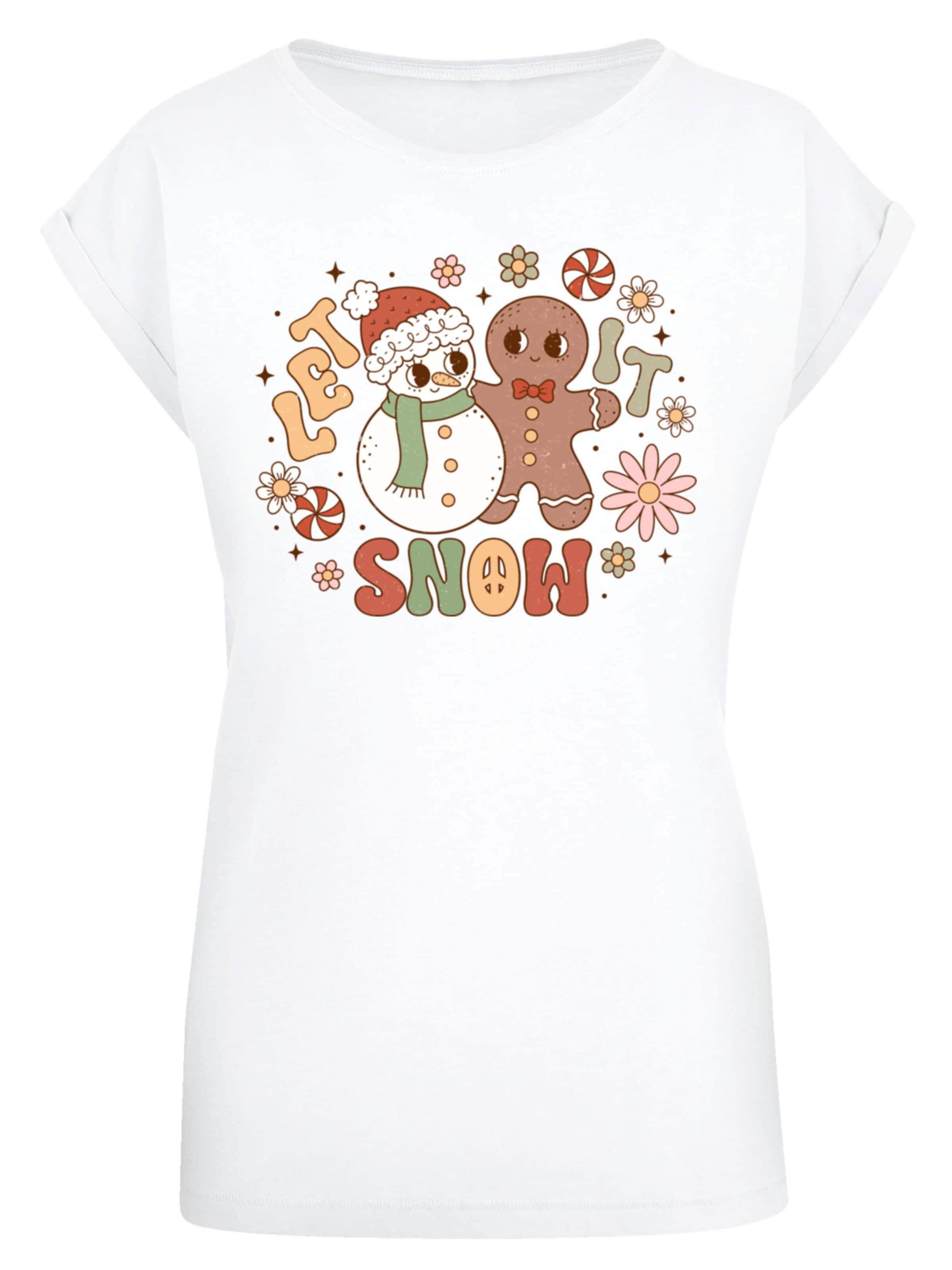 F4NT4STIC Shirt 'Let It Snow Groovy Christmas Gingerbread' in Weiß: Vorderseite