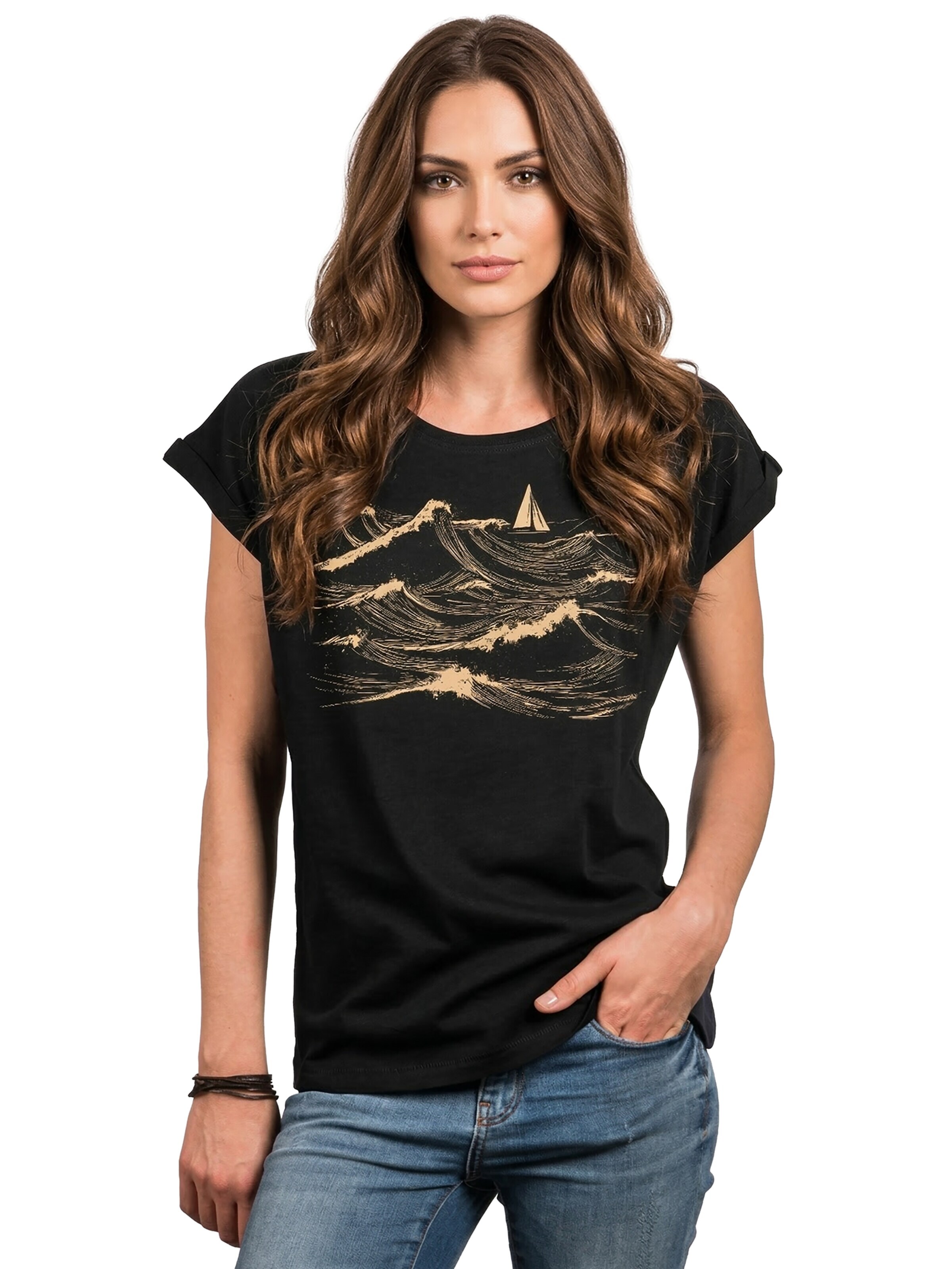 MAKAYA Shirt 'Segelboot'‌‌‌‌‌‌‌‌‌‌ in Schwarz: Vorderseite