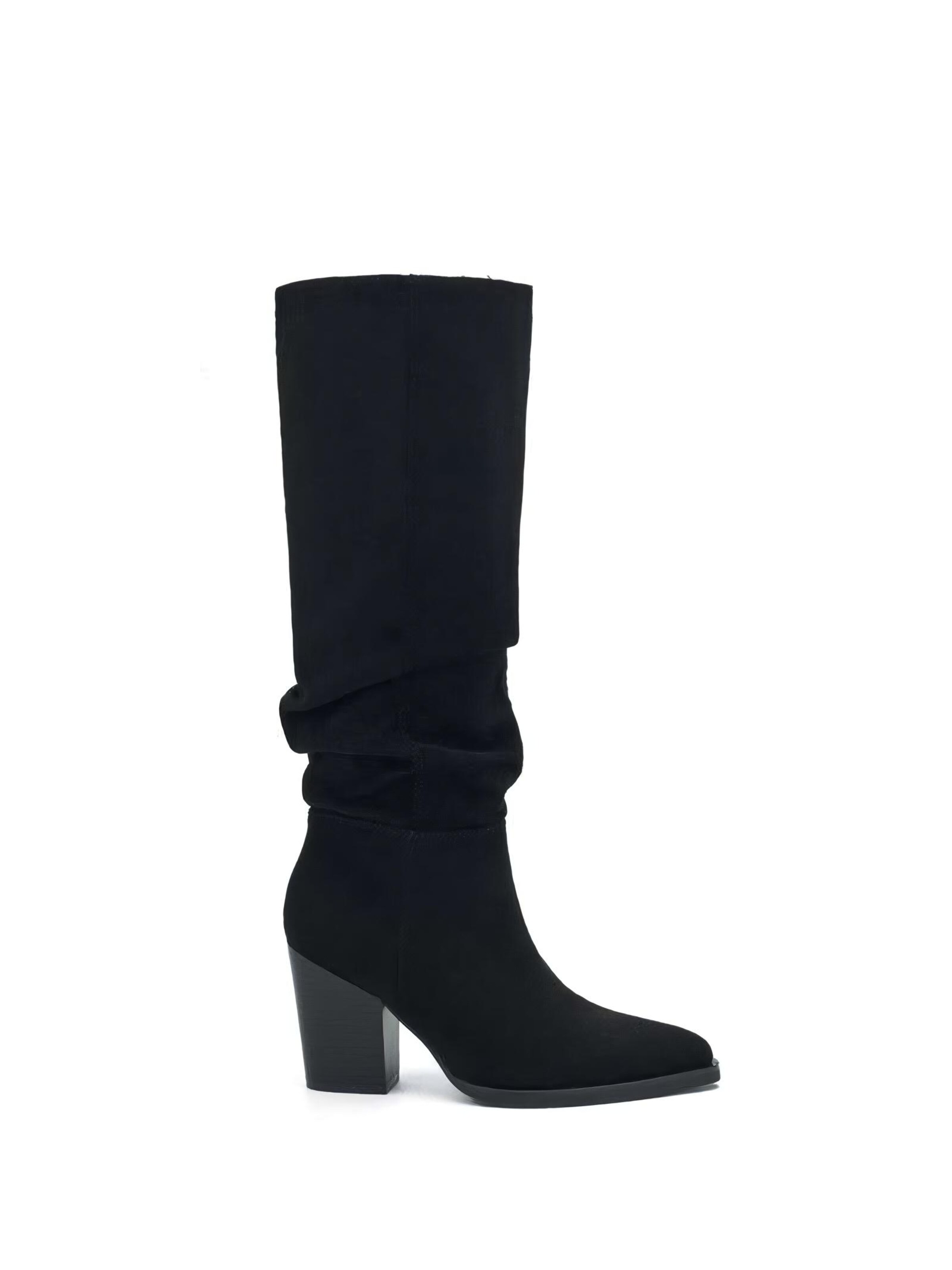 Boots 'Bottes bout pointu effet plissé à talon bloc - noir' VERA Collection en noir : devant