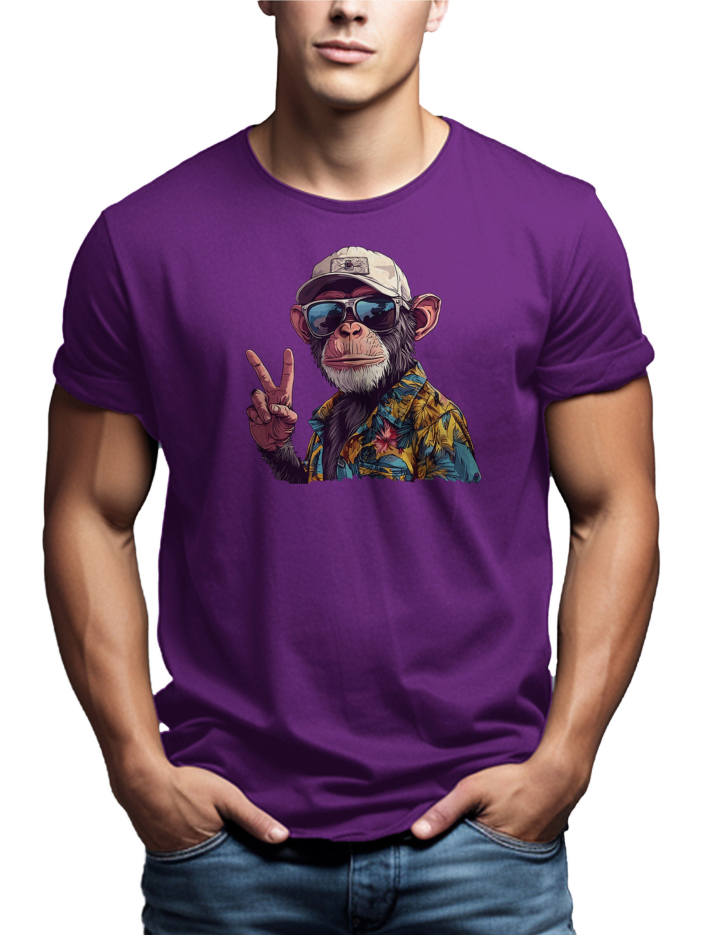 MAKAYA Shirt 'Peace Affe' in Purple