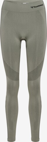 Hummel Skinny Sportbroek in Groen: voorkant