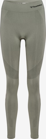 Hummel Skinny Sportbroek in Groen: voorkant