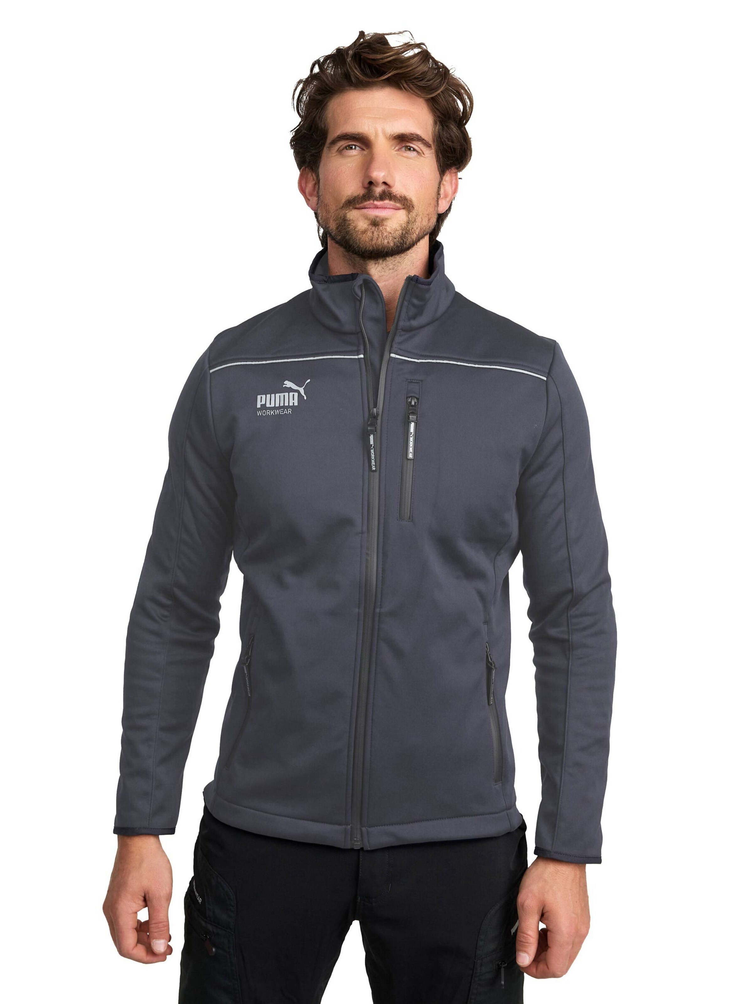 PUMA Workwear Outdoor jacket 'Puma Workwear Essentials Softshelljacke' in Grey: front