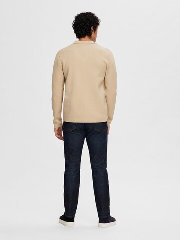 SELECTED HOMME Knit Cardigan 'MILO' in Beige
