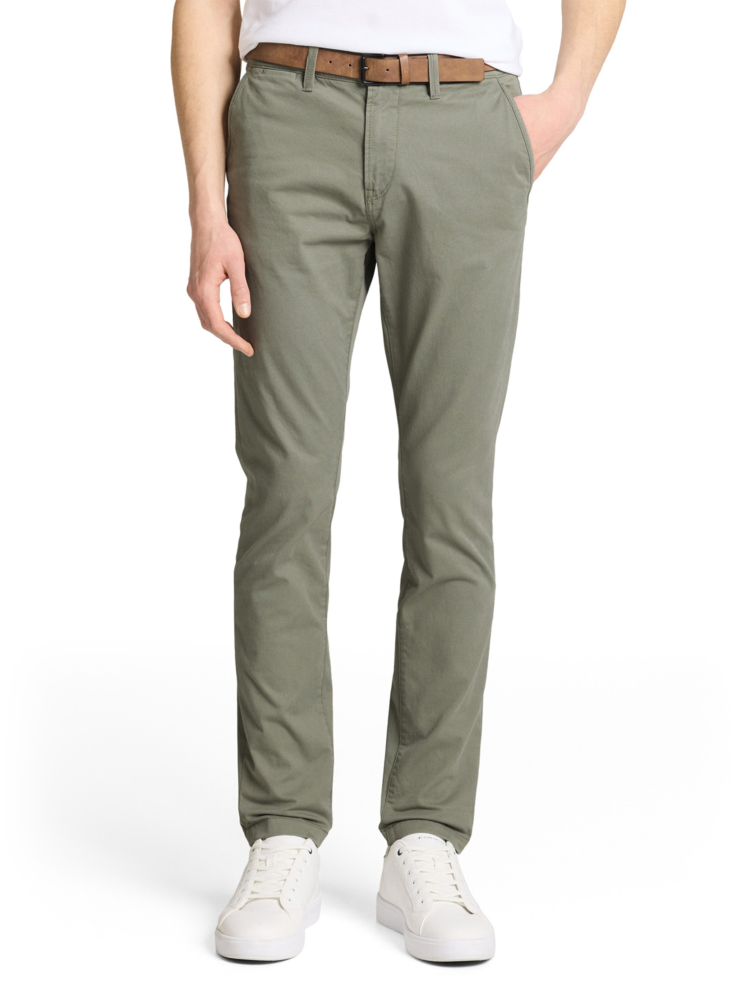 TOM TAILOR DENIM Slim fit Chino Pants in Green: front