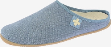 Living Kitzbühel Hausschuh 'Cotton - Schweizer Kreuz' in Blau: Vorderseite