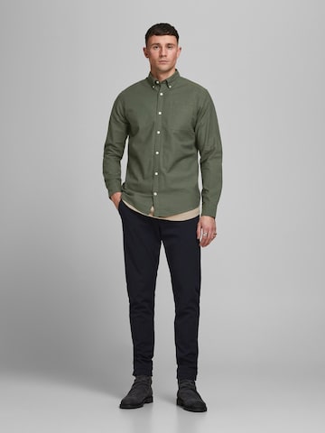 JACK & JONES Slim fit Button Up Shirt 'Oxford' in Green