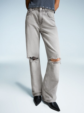 Bershka Wide leg Jeans in Grijs: voorkant