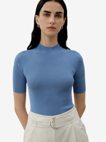 Lilysilk Trachtenshirt 'Nahtloses Seide-Baumwolle Slim-Fit Strick-Top' in Blau: Vorderseite