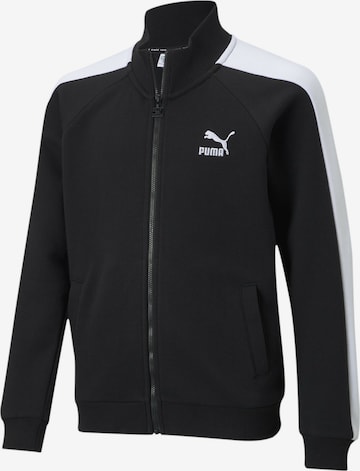 PUMA Athletic Zip-Up Hoodie 'Classics T7' in Black: front