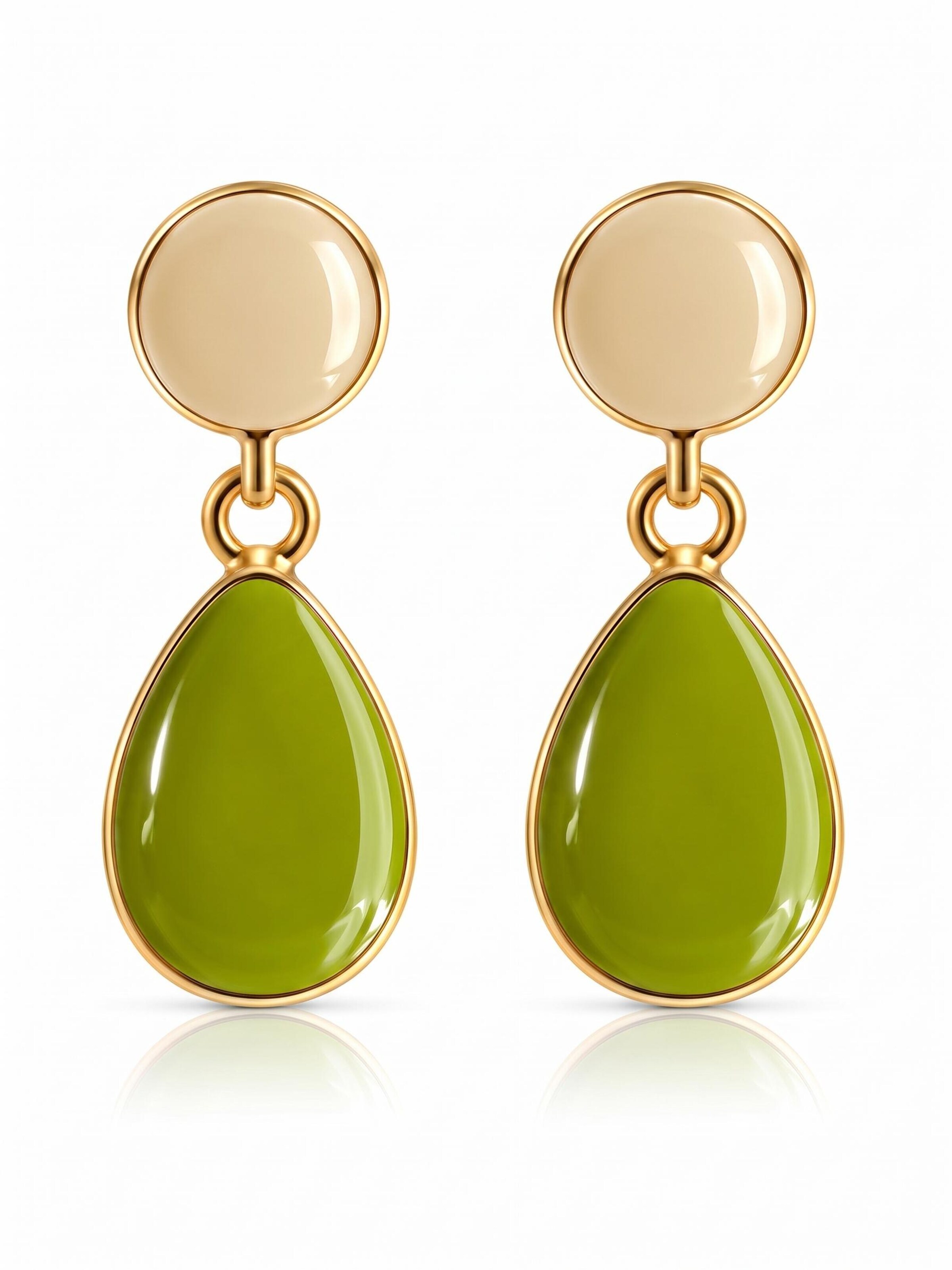 Kamakula Earrings 'Enamel Teardrop' in Beige: front