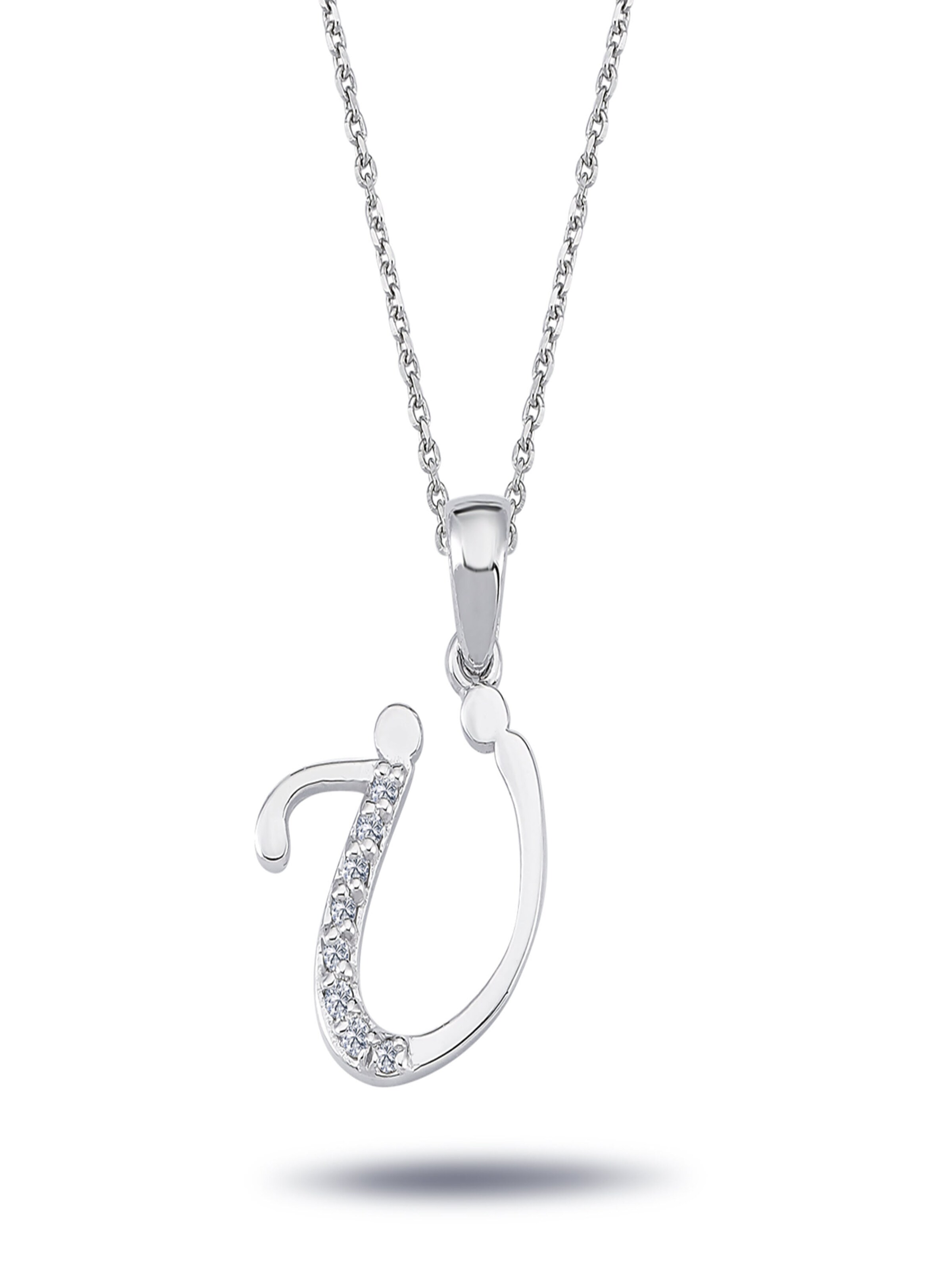 EinStein Diamant Pendant 'Buchstaben Halskette mit Diamanten - Ü in 14 Karat Weißgold' in White: front