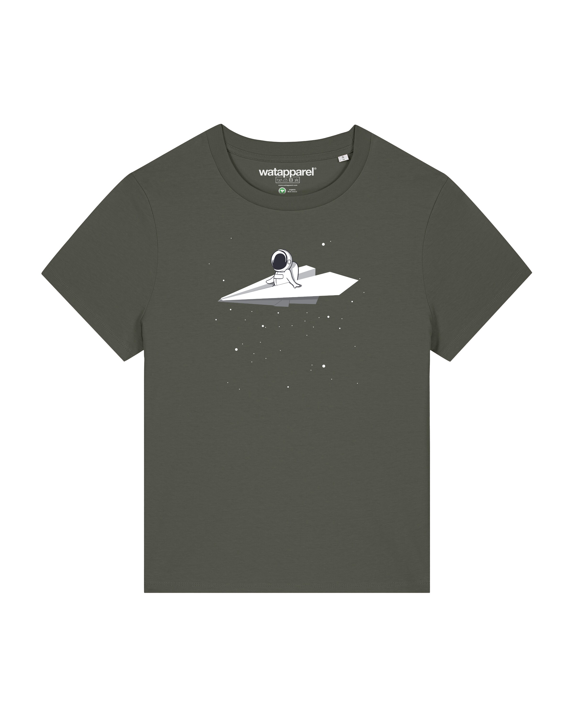 T-shirt ' Fly me to the moon ' Watapparel en vert : devant