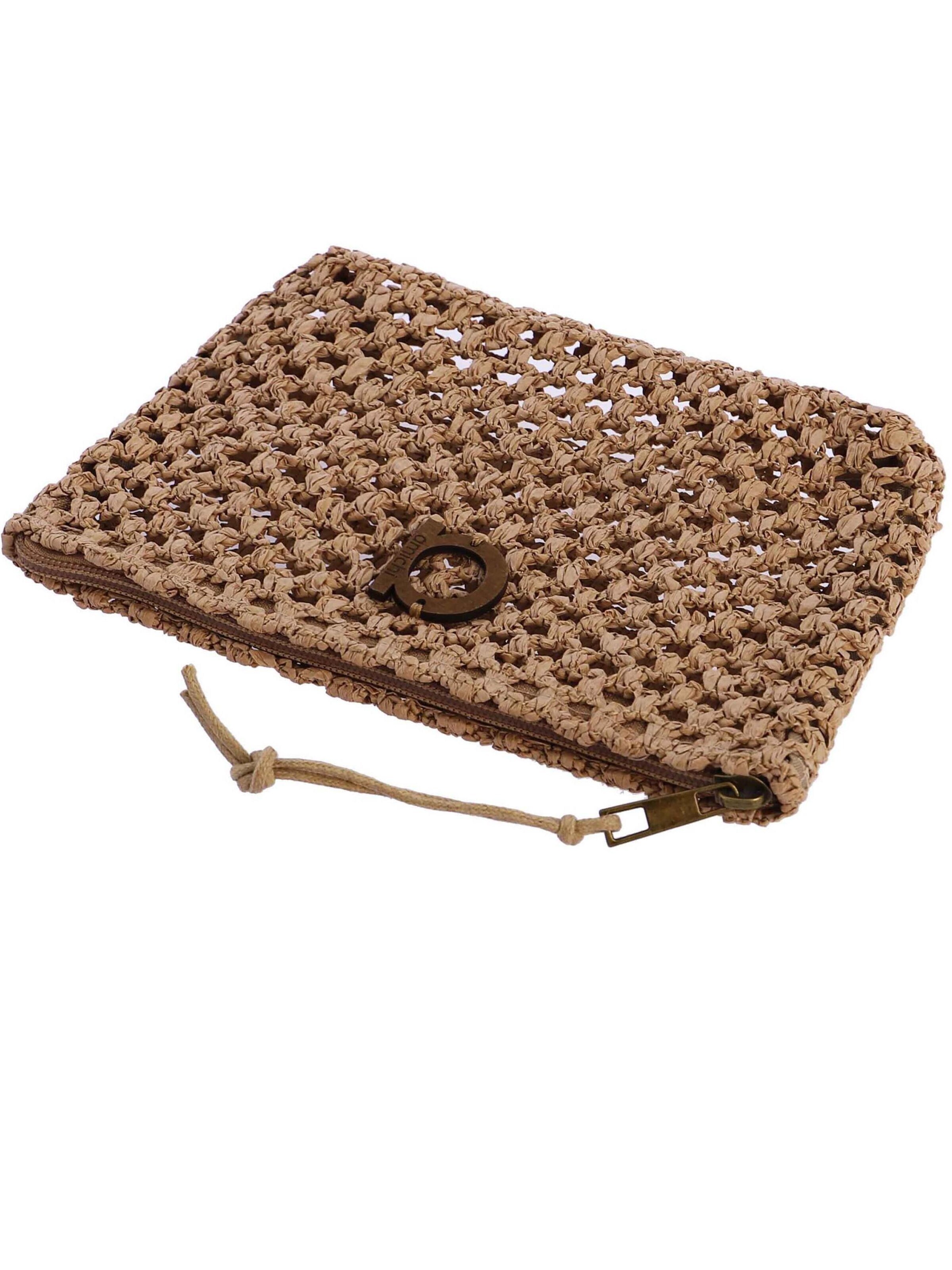 Amichi - Bolso de mano 'Bolso de playa neceser para mujer Truk de fibras naturales con cremallera' en marrón