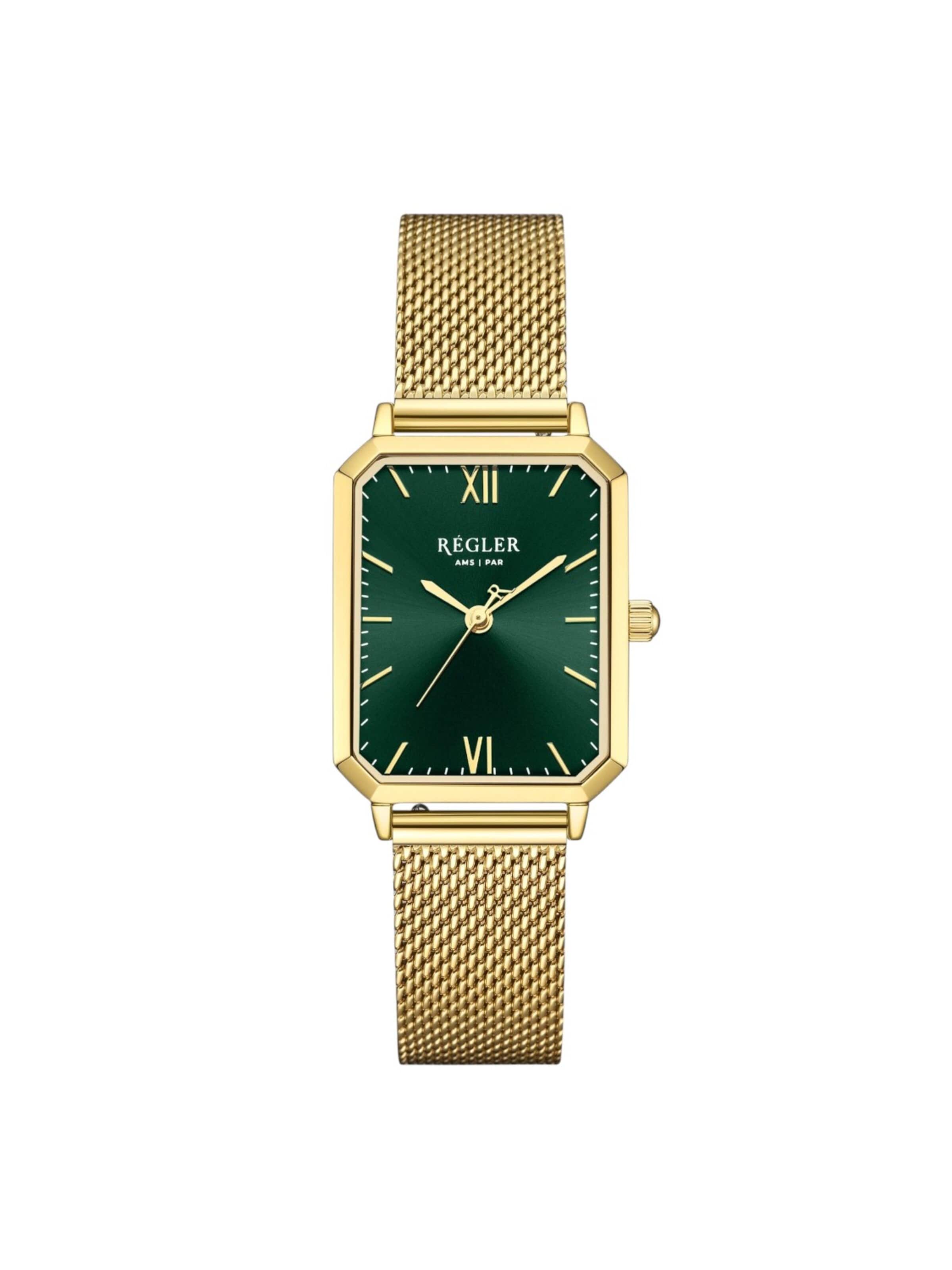 Régler Analogové hodinky 'Régler Élégance Mesh Gold - Green' – zlatá: přední strana