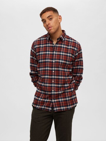 SELECTED HOMME Slim fit Button Up Shirt 'SLHOwen' in Brown: front