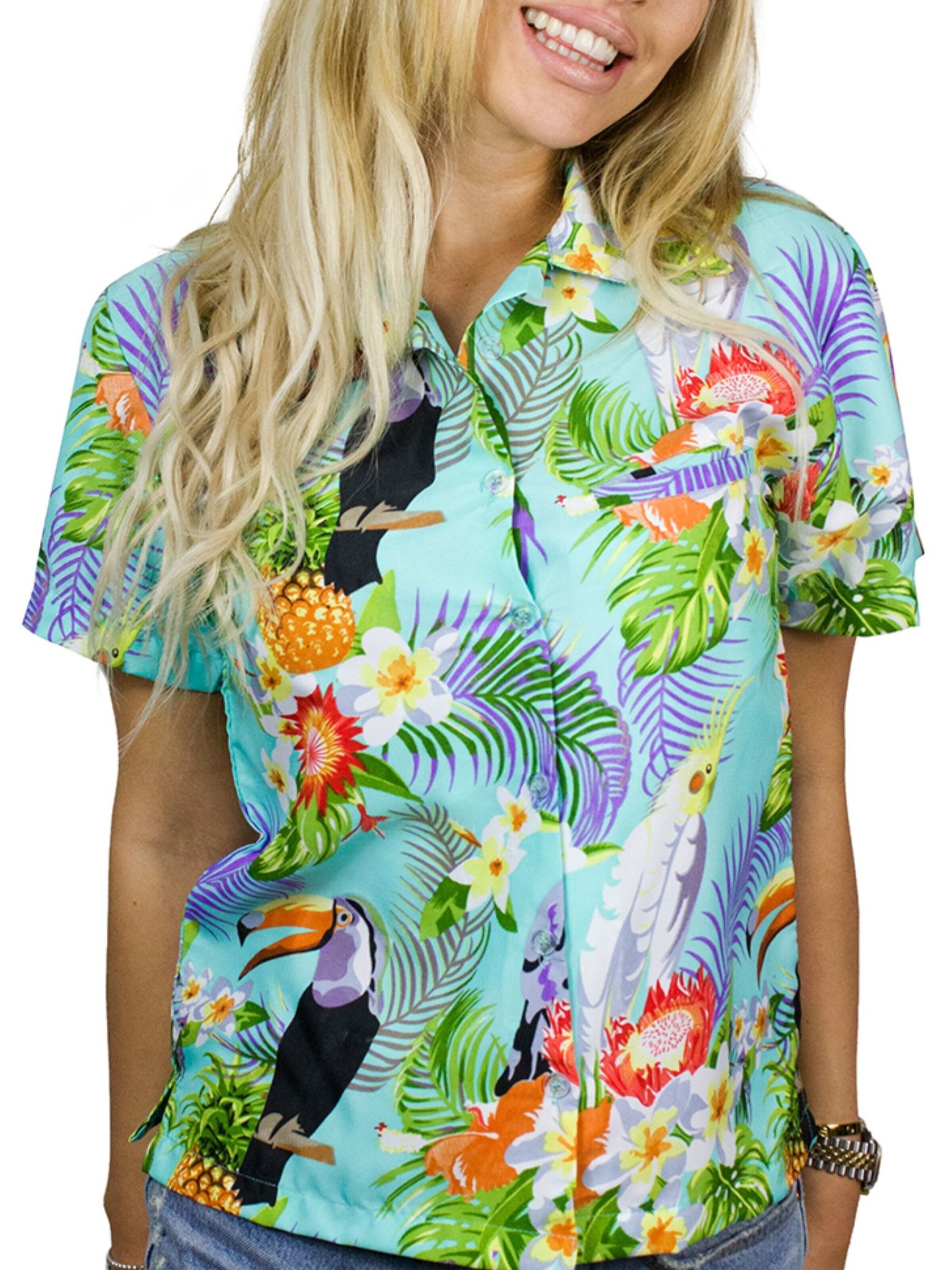 King Kameha Blouse 'Parrot Cockatoo' in Blauw