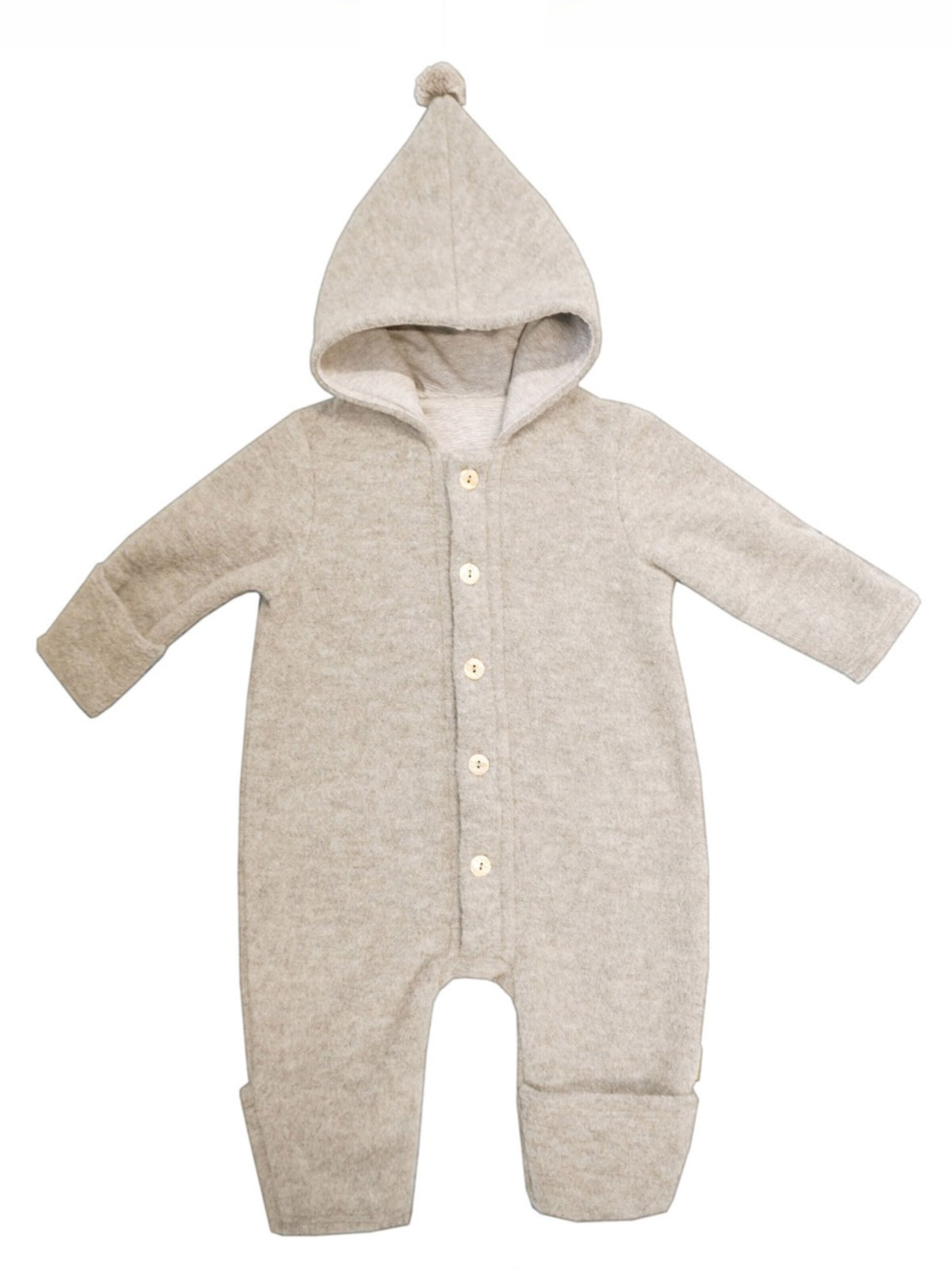 MAXIMO Dungarees 'GOTS BABY-Overall, Wollfleece Jerseyfutter, Knöpfe, Pompon' in Beige: front