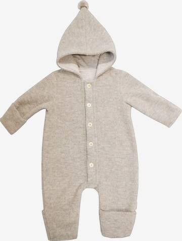 MAXIMO Dungarees 'GOTS BABY-Overall, Wollfleece Jerseyfutter, Knöpfe, Pompon' in Beige: front