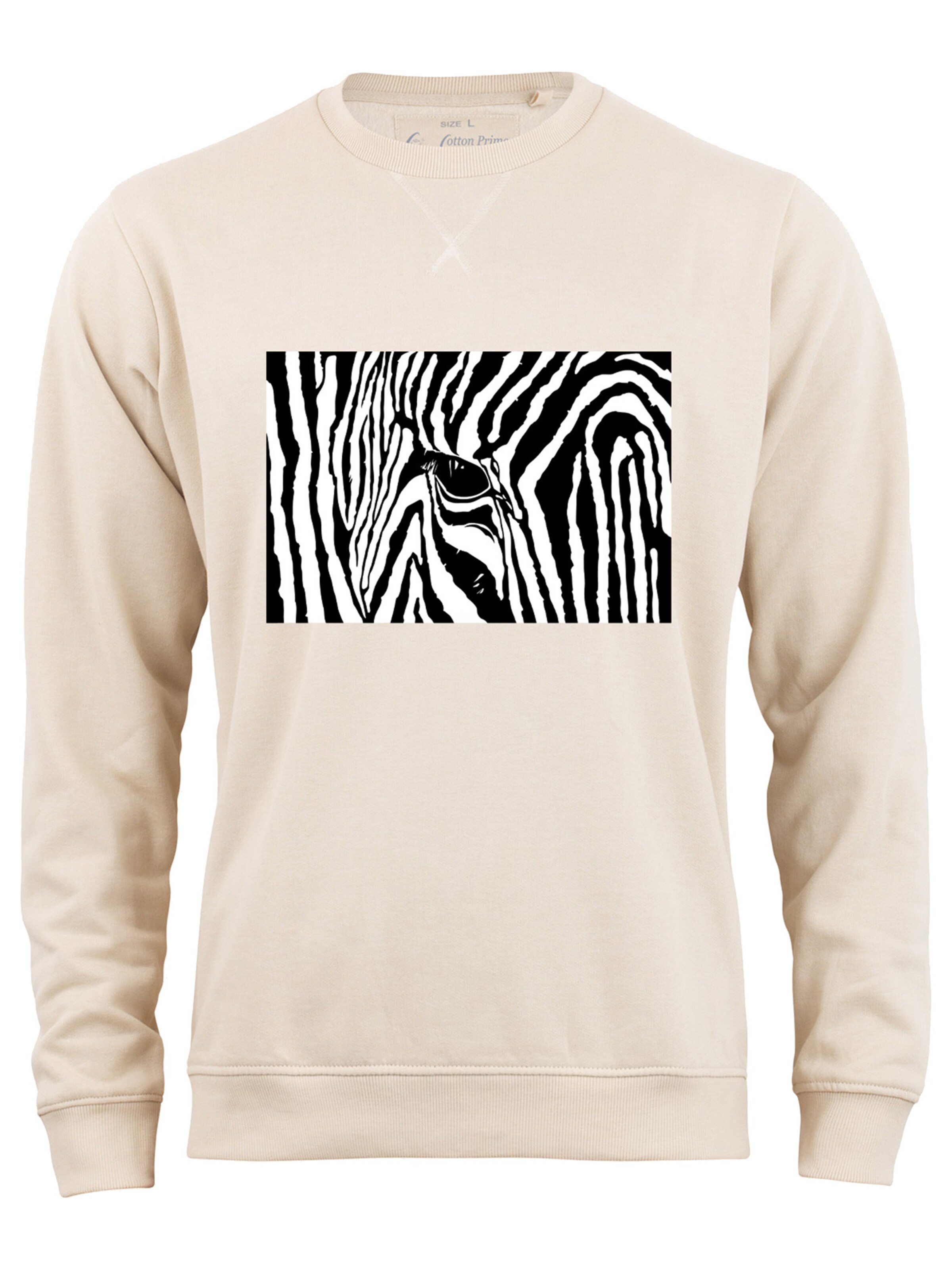 Felpa 'Black & White Zebra Eye' di Cotton Prime in beige: frontale