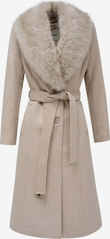 Salsa Jeans Winterjas 'Long Wool Coat Faux Fur Belt' in Beige: voorkant