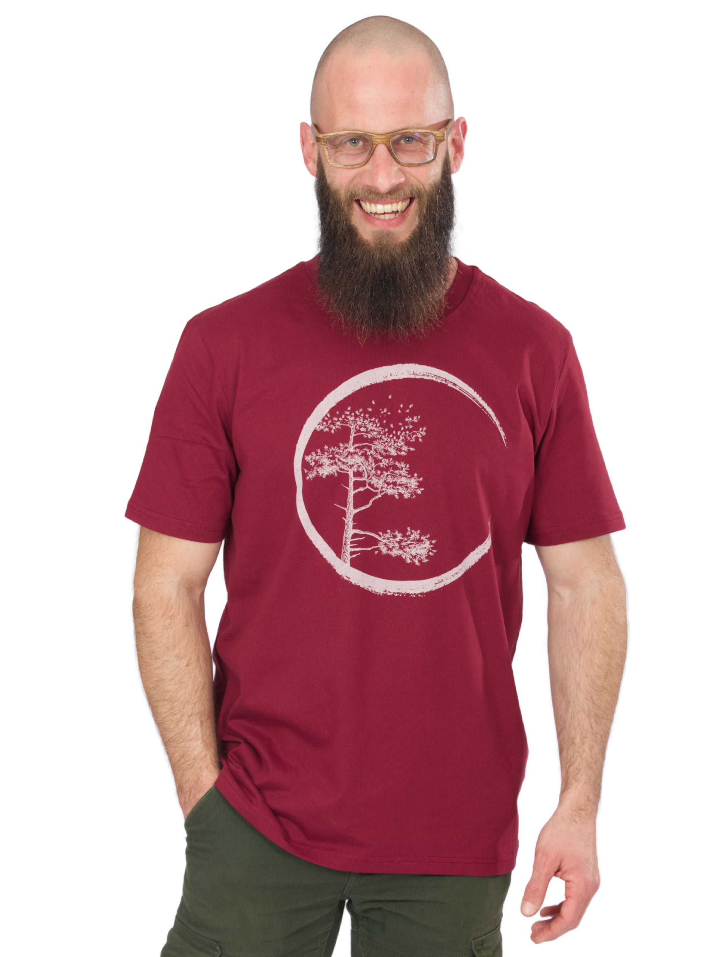 Life-Tree Shirt 'Organic Fairwear Shirt Men Burgundy Circle' in Red: front