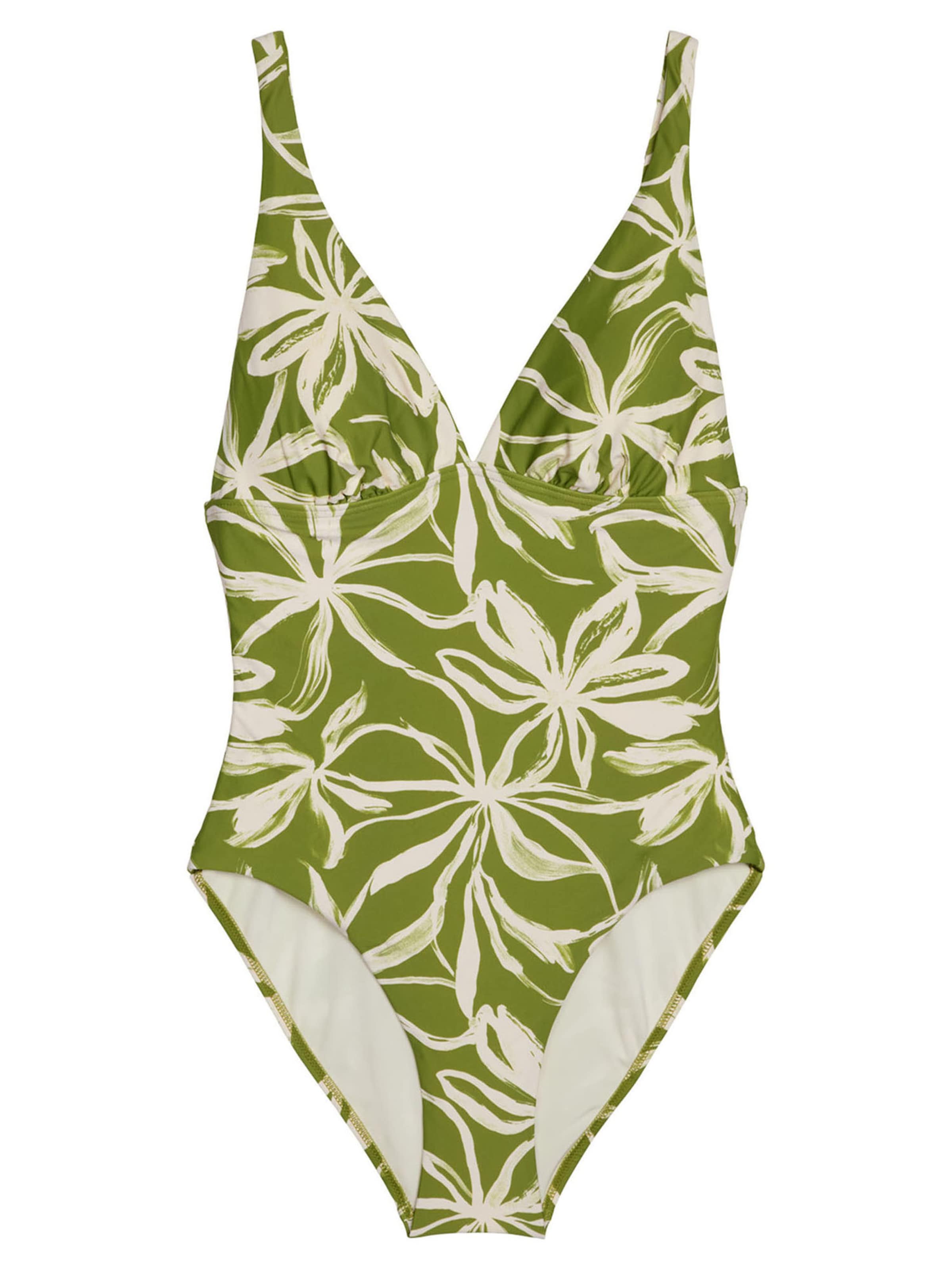 Marc O'Polo Bralette Swimsuit ' Abstract Flower ' in Beige: front