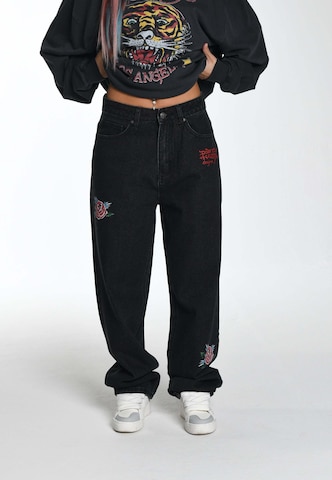 Ed Hardy Lużny krój Jeansy 'Blooming Death' w kolorze czarny