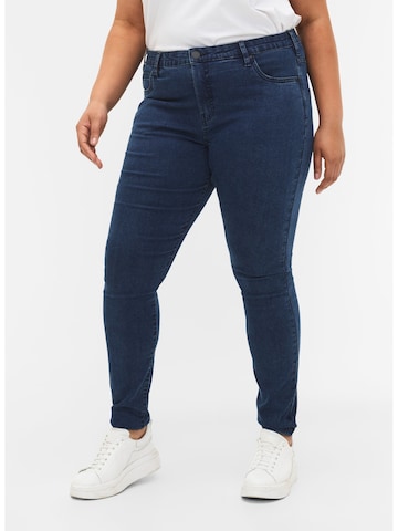 Zizzi Slimfit Jeans 'Amy' in Blauw: voorkant