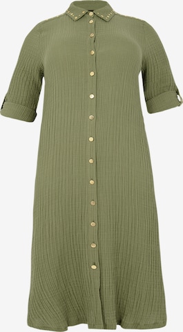 Yoek Shirt Dress in Green: front