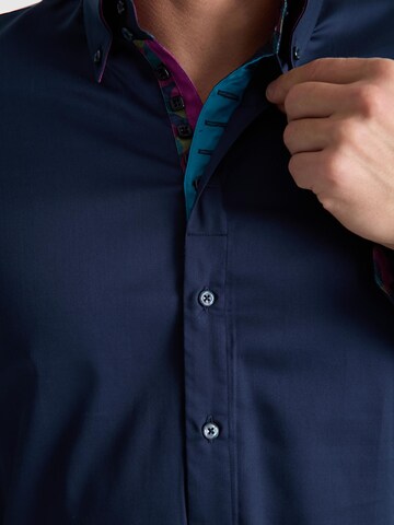 7Camicie Slim Fit Businesshemd 'Roma Satin Man Shirt Green'‌ in Blau