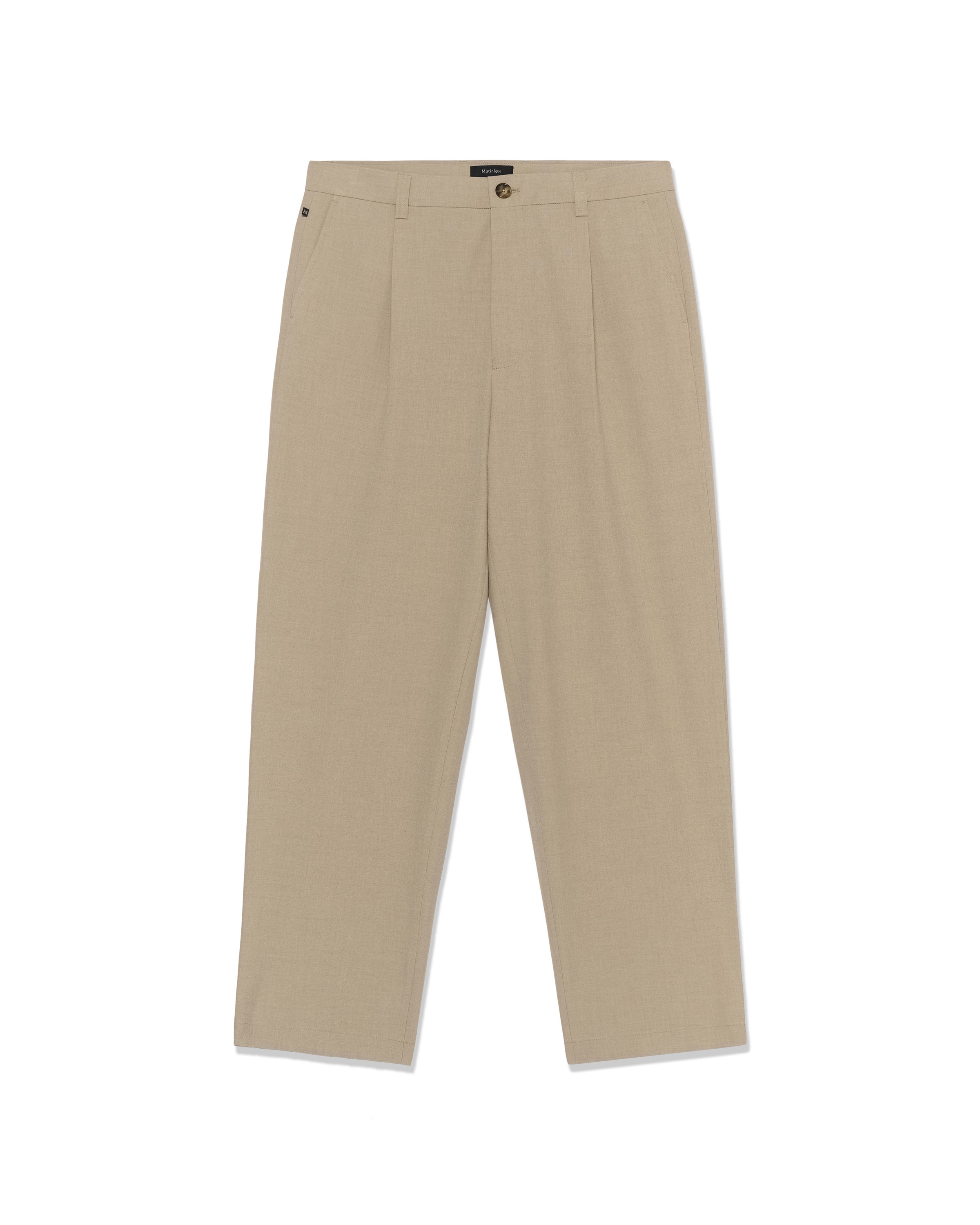 Matinique Loosefit Bandplooibroek 'MAChino' in Beige: voorkant