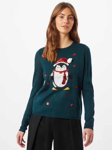 ONLY Tröja 'XMAS EXCLUSIVE PINGUIN' i grön: framsida