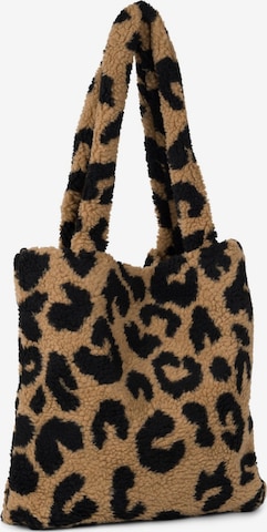 styleBREAKER Schultertasche 'Leo Shopper Teddyfell Optik' in Braun: Vorderseite