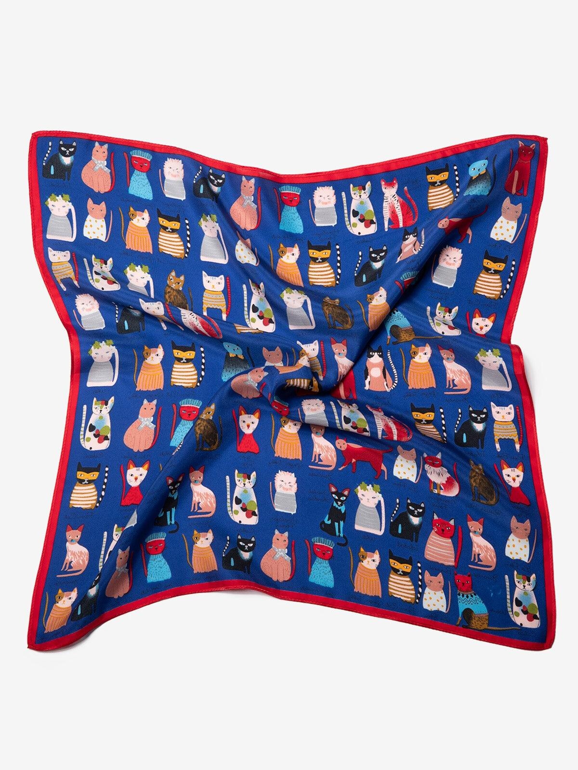 MayTree Scarf 'Seidentuch Katzen' in Blue: front