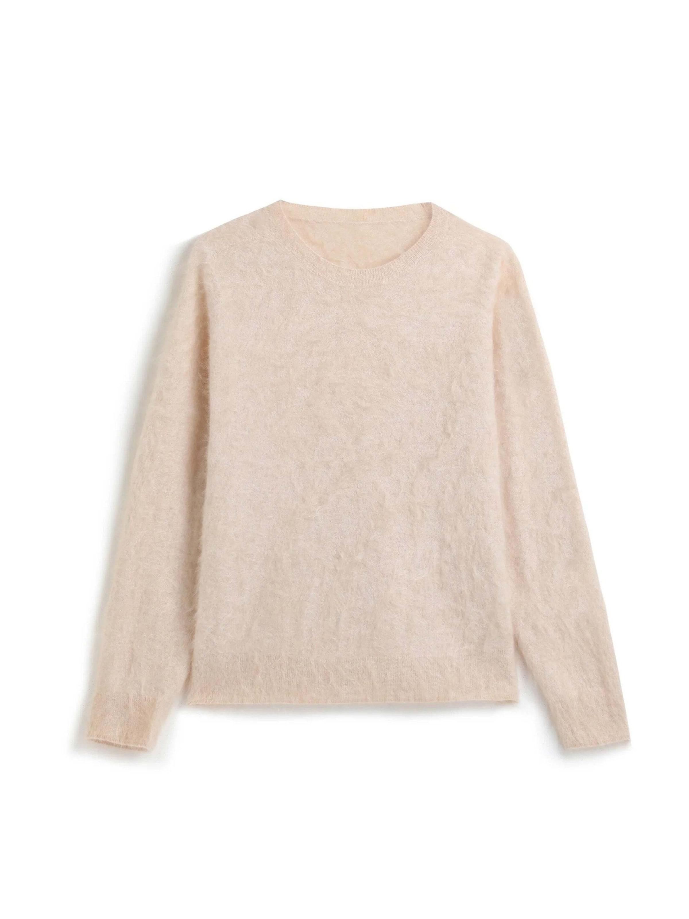 BELLEMERE NEW YORK Pullover 'Pullover aus gebürsteter Seide und Kaschmir mit Rundhalsausschnitt'‌‌‌‌‌‌‌ in Beige: Vorderseite