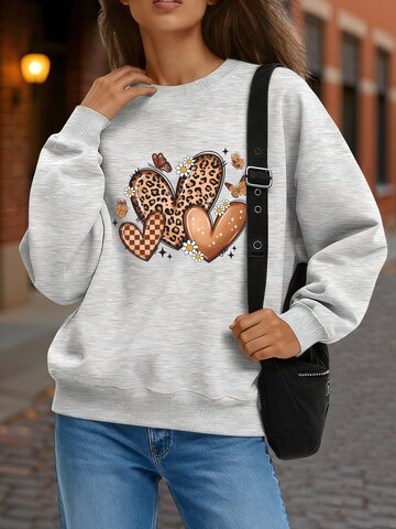 GORHEY Sweatshirt 'Women's Fleece Pullover, Sweatshirt with  Leopard Heart Print, Long Sleeve, Loose Fit' in Grey: front