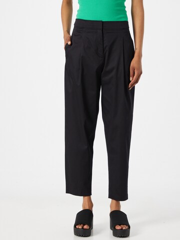 s.Oliver BLACK LABEL Tapered Pleat-Front Pants in Black: front